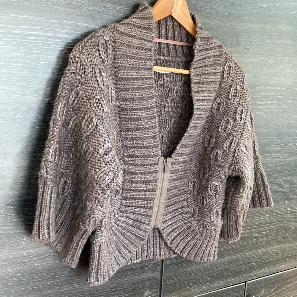 Part Two Danish Brand Wool Cardigan Bark Brown Zippered Front Small